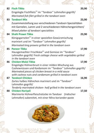 Speisekarte Seite 6: Tandoori-Spezialitäten