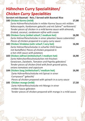 Speisekarte Seite 7: Hähnchen-Curry