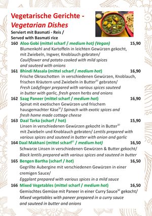 Speisekarte Seite 12: vegetarische Gerichte