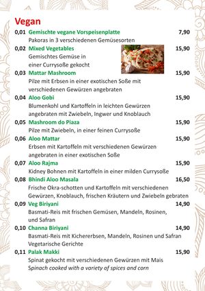 Speisekarte Seite 14: vegane Gerichte