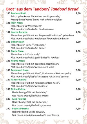 Speisekarte Seite 15: Brot aus dem Tandoor