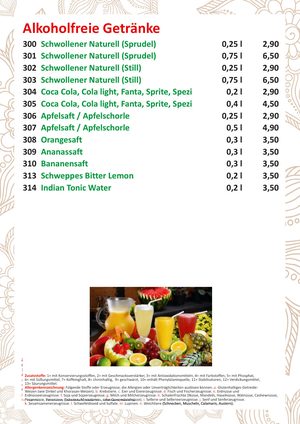 Speisekarte Seite 18: alkoholfreie Getränke