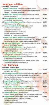 Speisekarte Seite 3: Lamm, Fisch und Garnelen