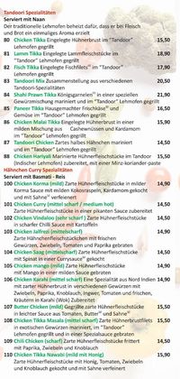 Speisekarte Seite 6: Tandoori und Hähnchen-Curry