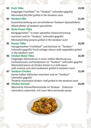 Speisekarte Seite 6: Tandoori-Spezialitäten