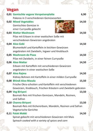 Speisekarte Seite 14: vegane Gerichte